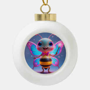 Helle magische Bienenfigur mit funkelnden Flügeln Keramik Kugel-Ornament