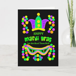 Helle Mardi Gras Card auf schwarzen, Kronen-Maske- Karte