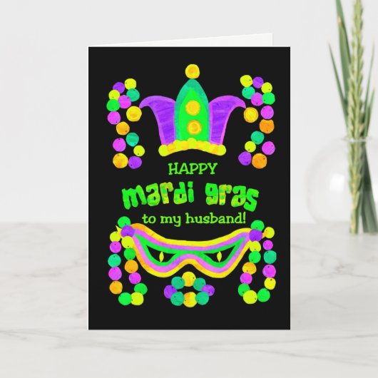 Helle Mardi Gras Card für Ehemann auf Black Karte (Vorderseite)