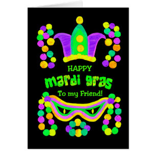 Helle Mardi Gras Card für einen Freund auf schwarz