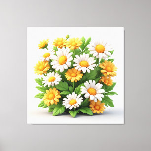 Helle Margeritenstrauß mit weißen und gelben Blume Leinwanddruck