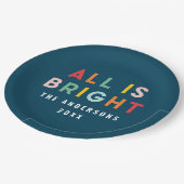 Helle marineblau moderne Weihnachtsfamiliendekorat Pappteller (Schrägansicht)