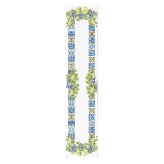 Helle mediterrane sizilianische Kacheln Weintraube Kurzer Tischläufer (Vorderseite)