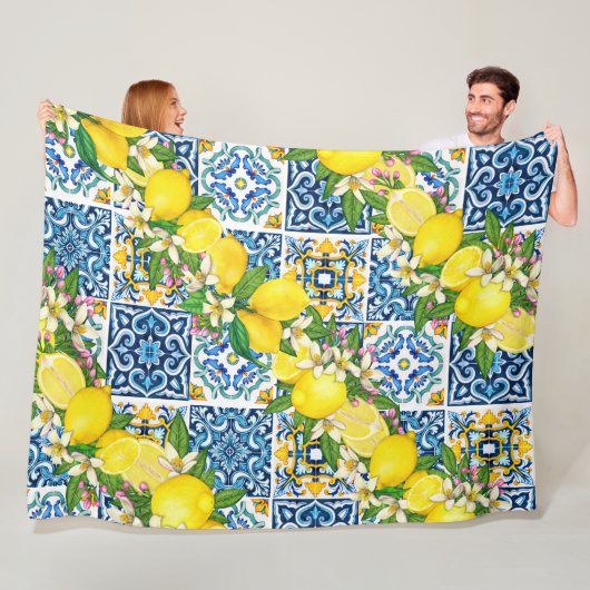 Helle mediterrane sizilianische Tiles Citrus Lemon Fleecedecke (Beispiel)