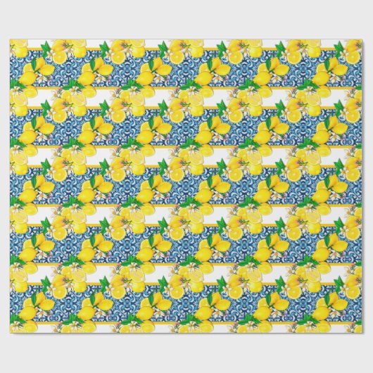 Helle mediterrane sizilianische Tiles Citrus Lemon Geschenkpapier (Flach)