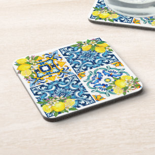 Helle mediterrane sizilianische Tiles Citrus Lemon Getränkeuntersetzer
