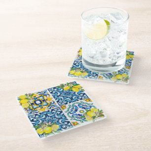 Helle mediterrane sizilianische Tiles Citrus Lemon Glasuntersetzer