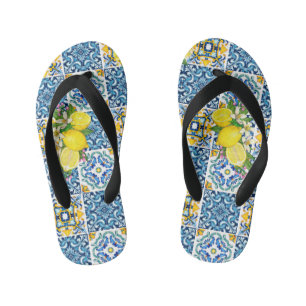 Helle mediterrane sizilianische Tiles Citrus Lemon Kinderbadesandalen