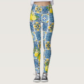 Helle mediterrane sizilianische Tiles Citrus Lemon Leggings (Vorderseite)