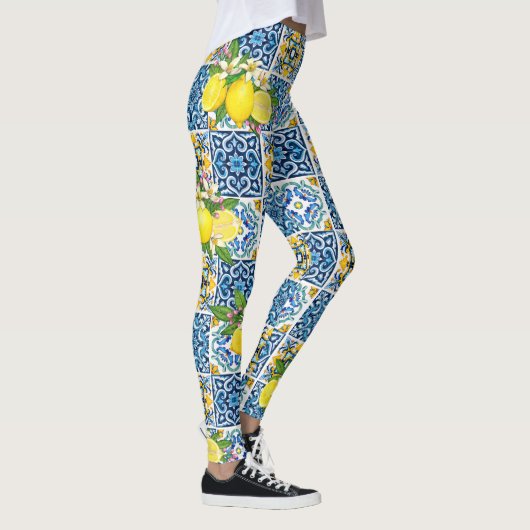 Helle mediterrane sizilianische Tiles Citrus Lemon Leggings (Rechts)
