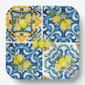 Helle mediterrane sizilianische Tiles Citrus Lemon Pappteller (Vorderseite)