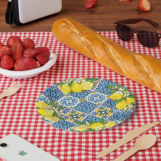Helle mediterrane sizilianische Tiles Citrus Lemon Pappteller (Picknick)