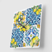 Helle mediterrane sizilianische Tiles Citrus Lemon Quadratische Wanduhr (Winkel)