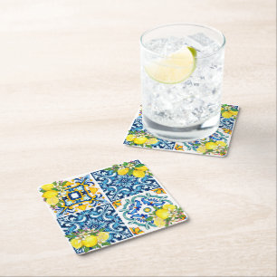 Helle mediterrane sizilianische Tiles Citrus Lemon Rechteckiger Pappuntersetzer