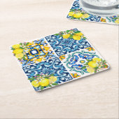 Helle mediterrane sizilianische Tiles Citrus Lemon Rechteckiger Pappuntersetzer (angewinkelt)