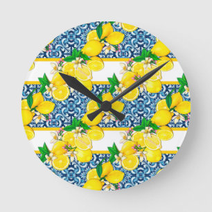 Helle mediterrane sizilianische Tiles Citrus Lemon Runde Wanduhr