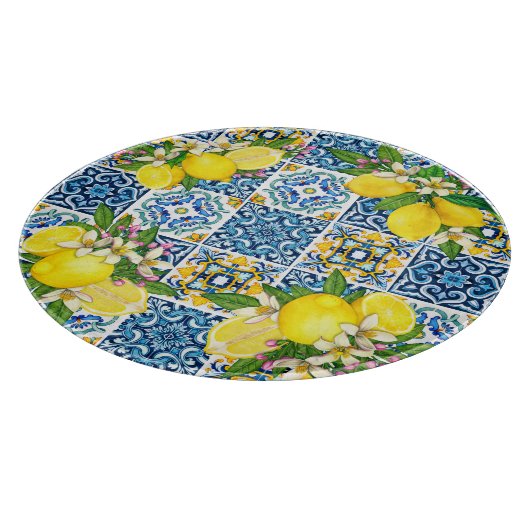 Helle mediterrane sizilianische Tiles Citrus Lemon Schneidebrett (Ecke)