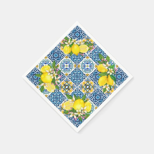 Helle mediterrane sizilianische Tiles Citrus Lemon Serviette (Ecke)