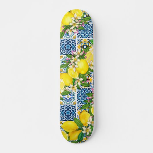 Helle mediterrane sizilianische Tiles Citrus Lemon Skateboard (Vorne)