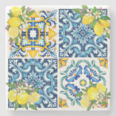 Helle mediterrane sizilianische Tiles Citrus Lemon Steinuntersetzer (Vorderseite)