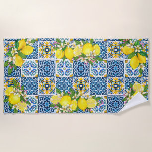 Helle mediterrane sizilianische Tiles Citrus Lemon Strandtuch