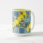 Helle mediterrane sizilianische Tiles Citrus Lemon Zweifarbige Tasse (VorderseiteRechts)