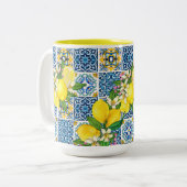 Helle mediterrane sizilianische Tiles Citrus Lemon Zweifarbige Tasse (Vorderseite Links)