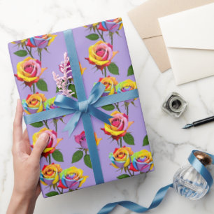 Helle mehrfarbige Rosen in Regenbogenfarben Geschenkpapier