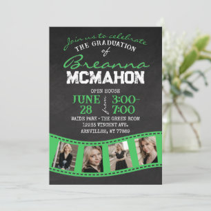 Helle Minze Green Filmstrip Chalkboard Abschluss Einladung