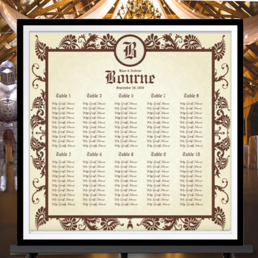 Helle Minze grün-braun-Blumenmuster-Sitzkarte Poster