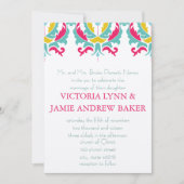 Helle Minze rosa Gelbe Damaske Einladung zur Hochz (Vorderseite)