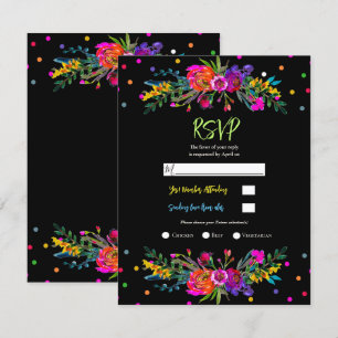 Helle moderne Blumen- und schwarze Fiesta-RSVP-Ant Einladung