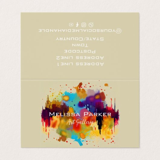 Helle, moderne Coole Abstrakte Wasserfarbe Visitenkarten (Außenseite Aufgefaltet)