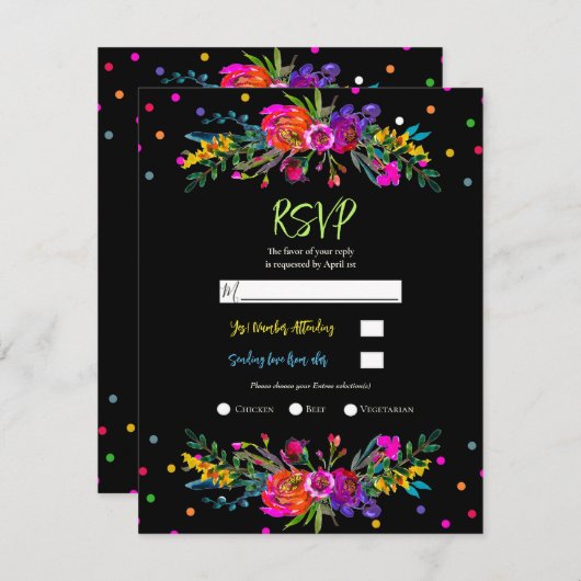 Helle, moderne Flora und UAWG von Black Fiesta Einladung (Vorne/Hinten)