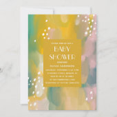 Helle, moderne, gelb-grüne Ölgemälde Babydusche Einladung (Vorderseite)