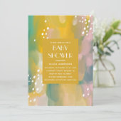 Helle, moderne, gelb-grüne Ölgemälde Babydusche Einladung (Stehend Vorderseite)