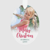 Helle, moderne Schrift Frohe Weihnachten 2 Fotos O Ornament (Rückseite)