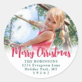 Helle moderne Script-Foto-Rücksendeadressen-Aufkle Runder Aufkleber (Vorderseite)