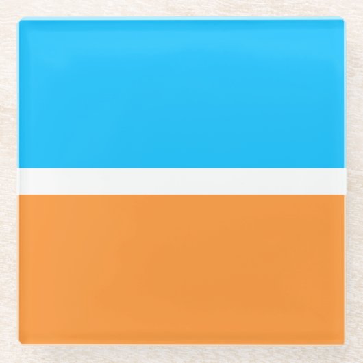 Helle, moderne Sky Blue White Orange Farbblock Glasuntersetzer (Vorderseite)