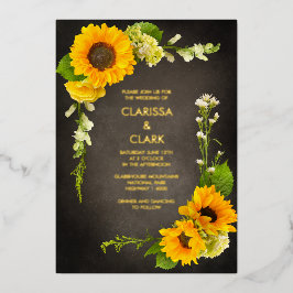 Helle moderne Sonnenblume Gelb Rustikale Hochzeit Folieneinladung