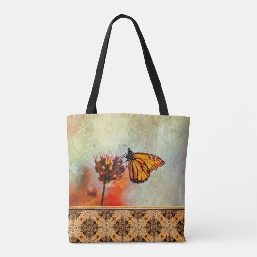Helle Monarch Butterfly Blume Mandala Tile Tasche (Rückseite)