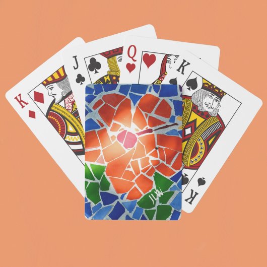 Helle Mosaikrote Blume Spielkarten