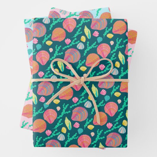 Helle Muscheln und Algenmuster Geschenkpapier Set (Beispiel)