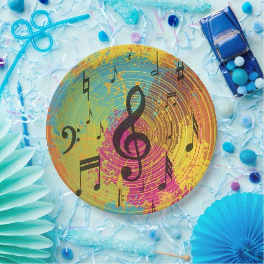 Helle Musiknote über die Explosion der Farbe Pappteller (Party)