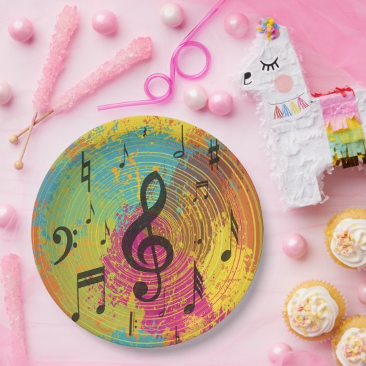 Helle Musiknote über die Explosion der Farbe Pappteller (Party)