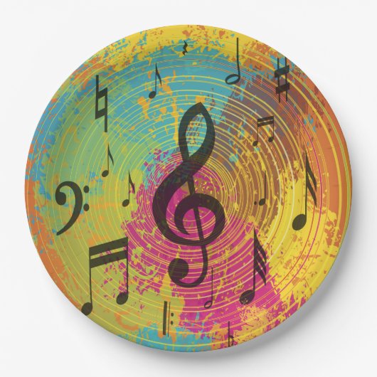 Helle Musiknote über die Explosion der Farbe Pappteller (Vorderseite)
