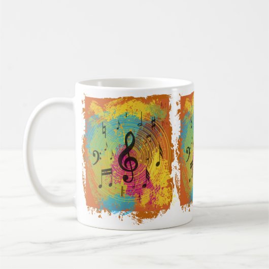 Helle Musiknoten bei Explosion der Farbe Kaffeetasse (Links)