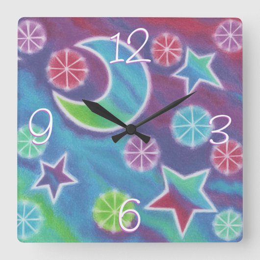 Helle Nacht 'Numbers' Uhr Quadrat (Vorderseite)