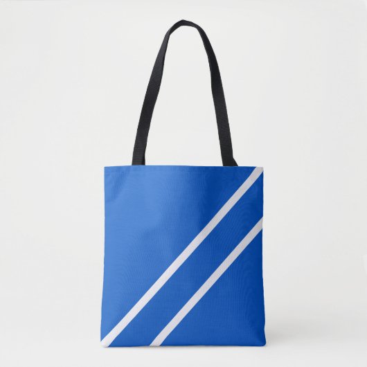 Helle nautical Blue Sleek Diagonal Weiße Streifen Tasche (Vorderseite)