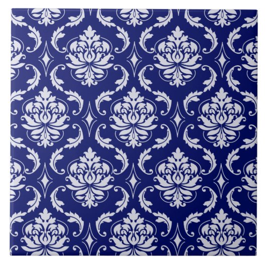 Helle Navyblau Damastmuster Fliese (Vorderseite)